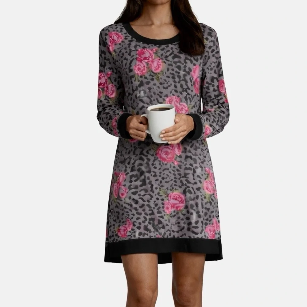 NWT Betsey Johnson very soft Sleep Dress Black Gray Pink Womens Sz M